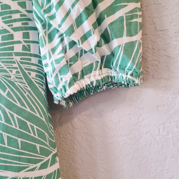 Panama Jack Womens XS Green White Palm Front Tropical Print Linen Blouse Botanic - Picture 6 of 8